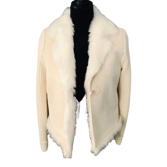 Montanaco Beige Faux Fur Sweater Jacket Size Small - Picture 1 of 6
